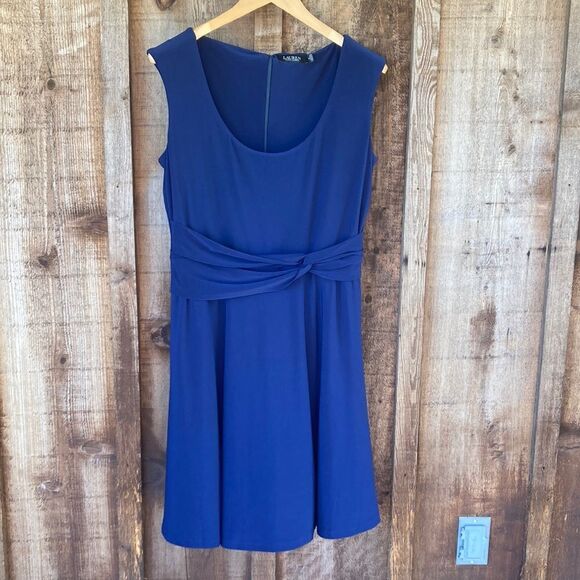 Lauren Ralph Lauren Miralavia Fit & Flare Navy Jersey Stretch Dress- twist waist - Picture 2 of 16